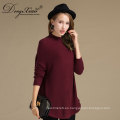 Long Sleeves Loose Cashmere Pure Wine Red Girls Suéteres de punto